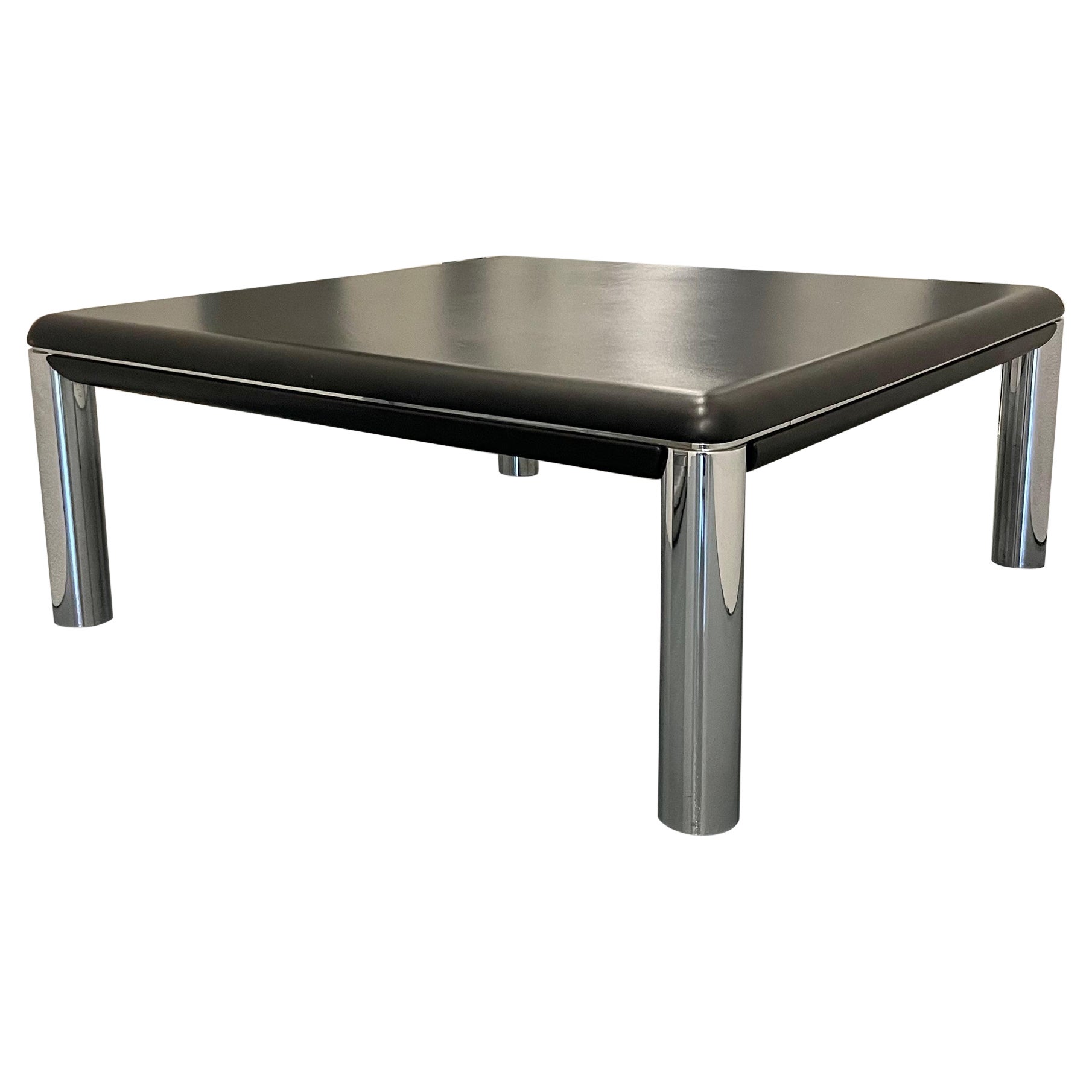 Charles Pfister for Knoll Leather and Chrome Coffee Table, 1970s For Sale