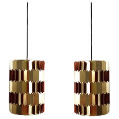 Set of 2 Gold and Orange 'Facet-Pop' Pendant Lamps by Louis Weisdorf for Lyfa