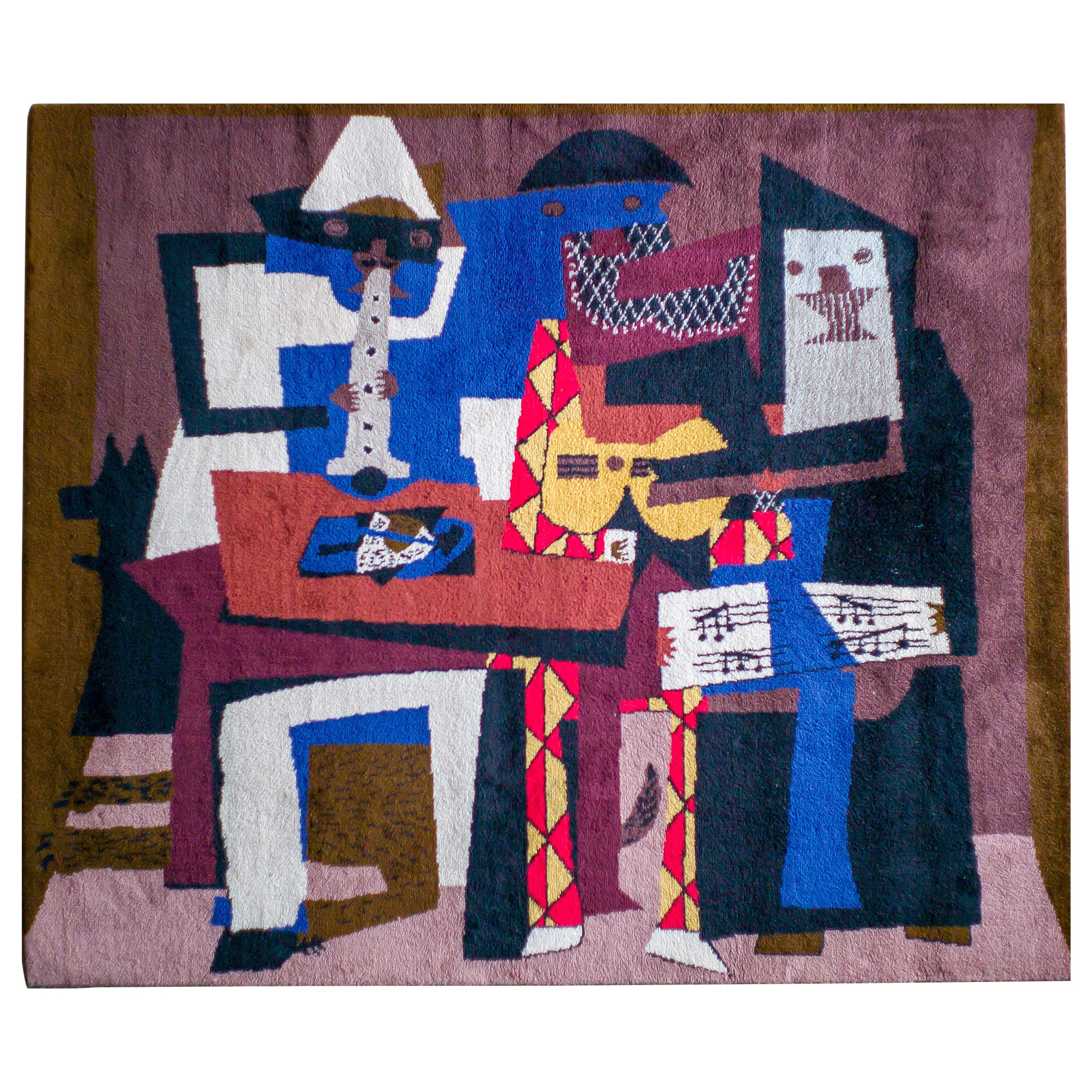 "Musicos Con Mascaras", Large Wool Tapestry After Pablo Picasso