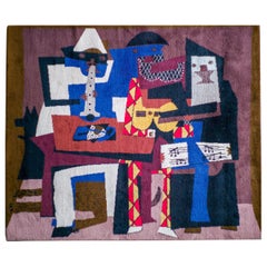 "Musicos Con Mascaras", Large Wool Tapestry After Pablo Picasso