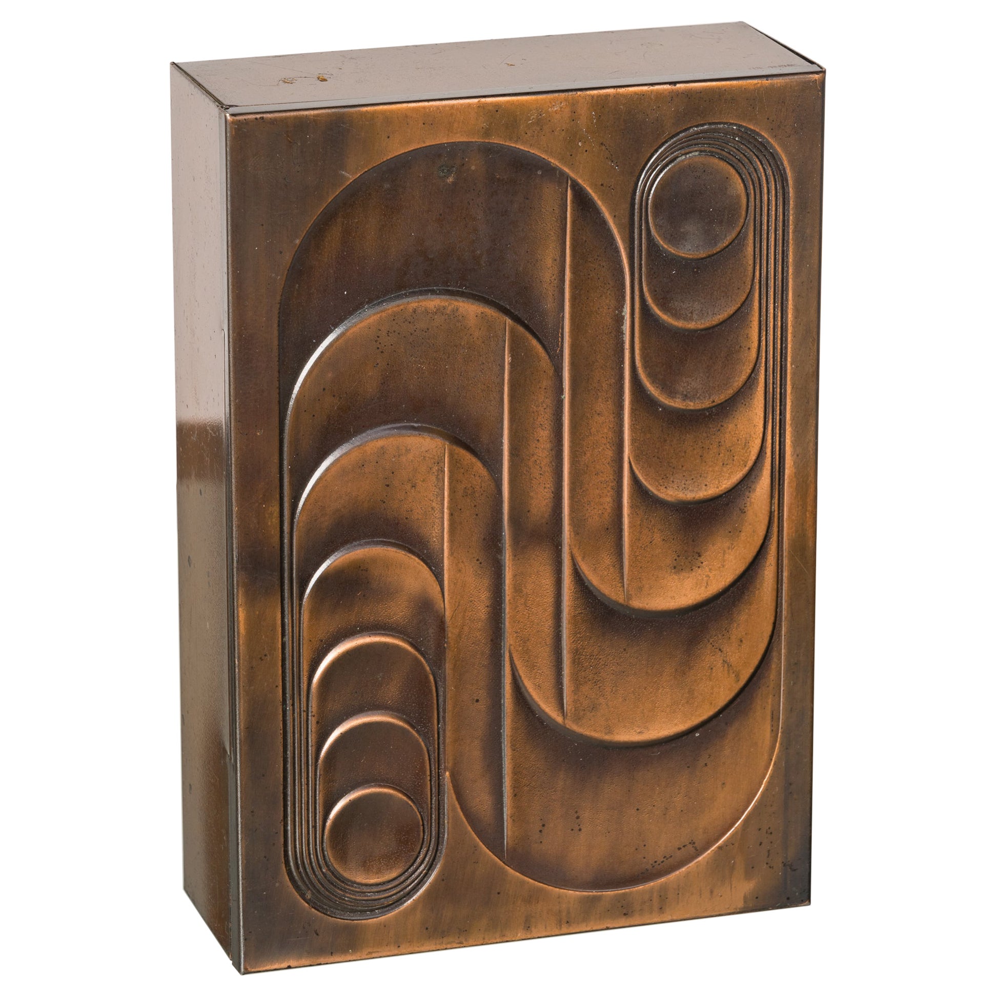 Art Deco Dinanderie Embossed Decorative Copper Box - France 1970's