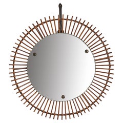 Italian Designer, Circular Wall Mirror, Rattan, Mirror Glass, Italy, C. 1950s