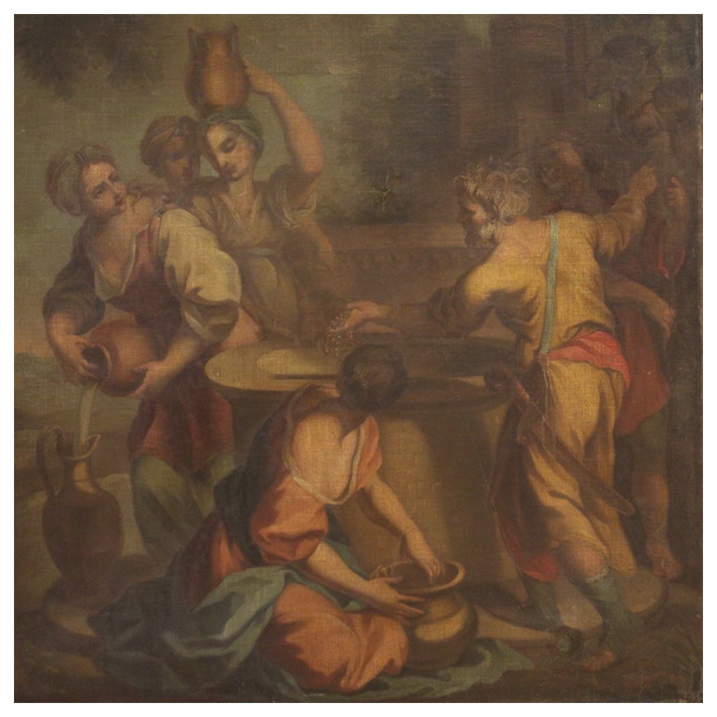 18th Century Oil on Canvas Italian Painting Rebecca and Eliezer at the Well 1740