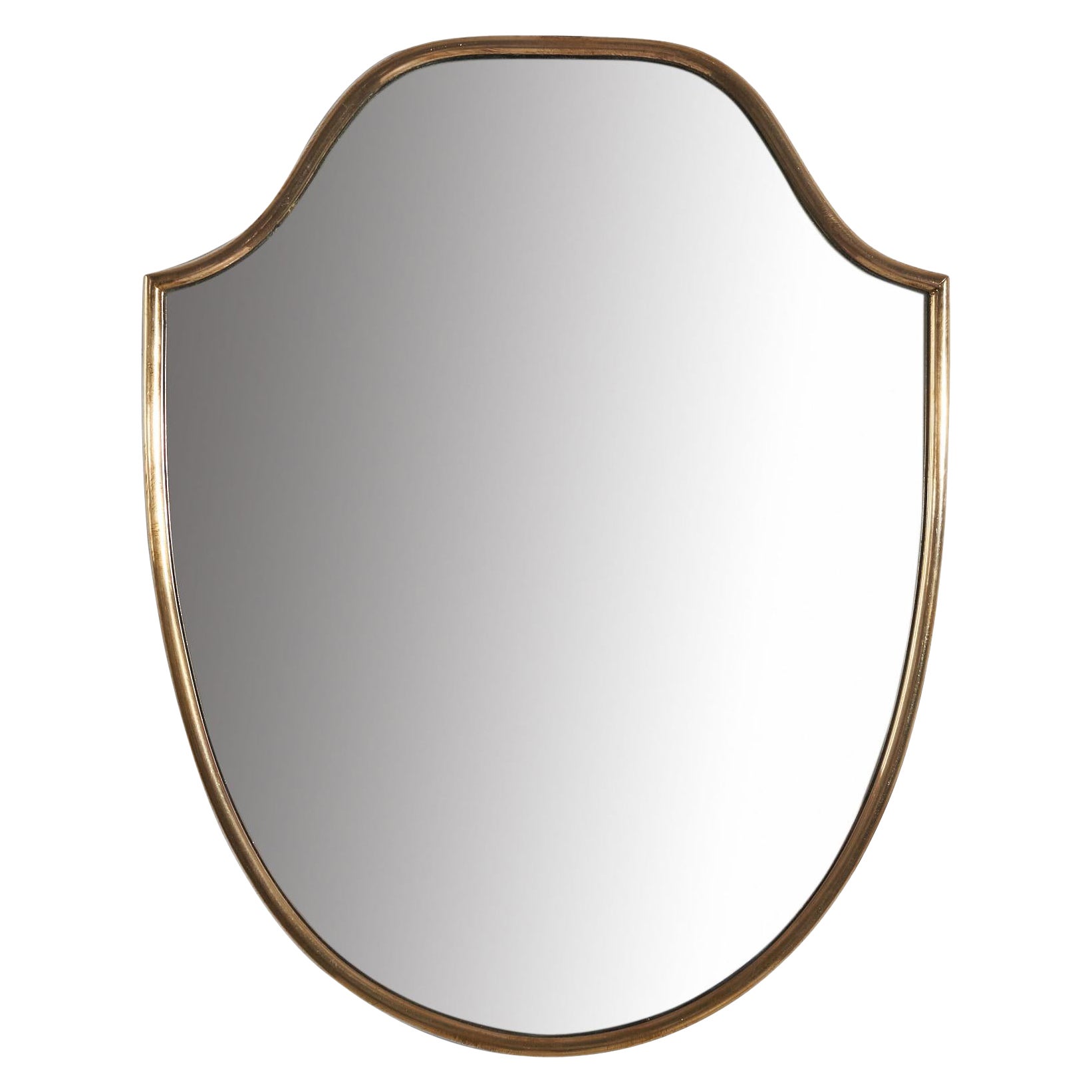Italian Designer, Wall Mirror, Brass, Mirror Glass, Italy, C. 1950s For Sale