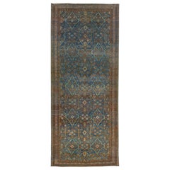 Blue Vintage Hamadan Handmade Medallion Floral  Motif Wool Runner