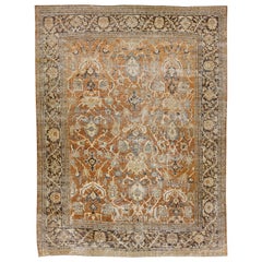 Rust Vintage Persian Mahal Handmade Distressed Wool Rug With Floral Design