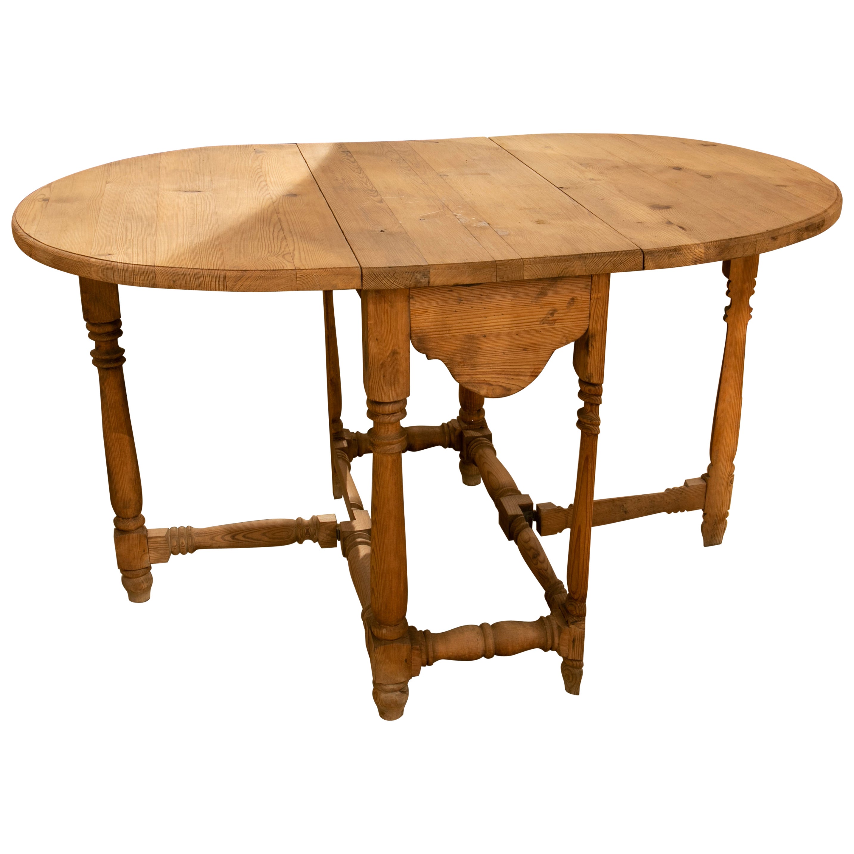 Wooden Carved Wing Table with Turned Legs and Hinged Sides