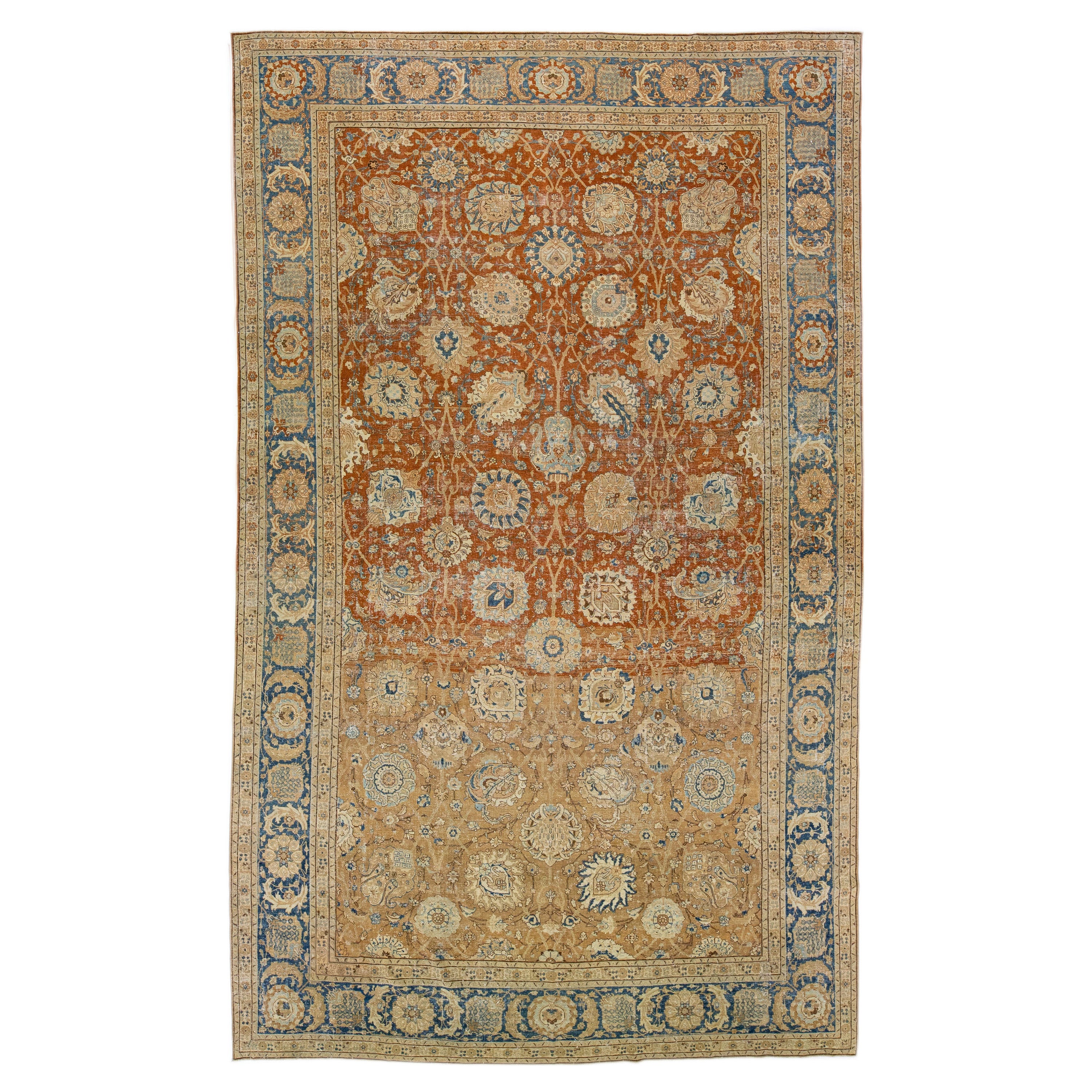 Tapis persan antique Tabriz Rust fait à la main avec  Design Shah Abbasi