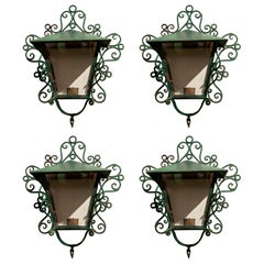 Set of Four Green Painted Iron Wall Lanterns