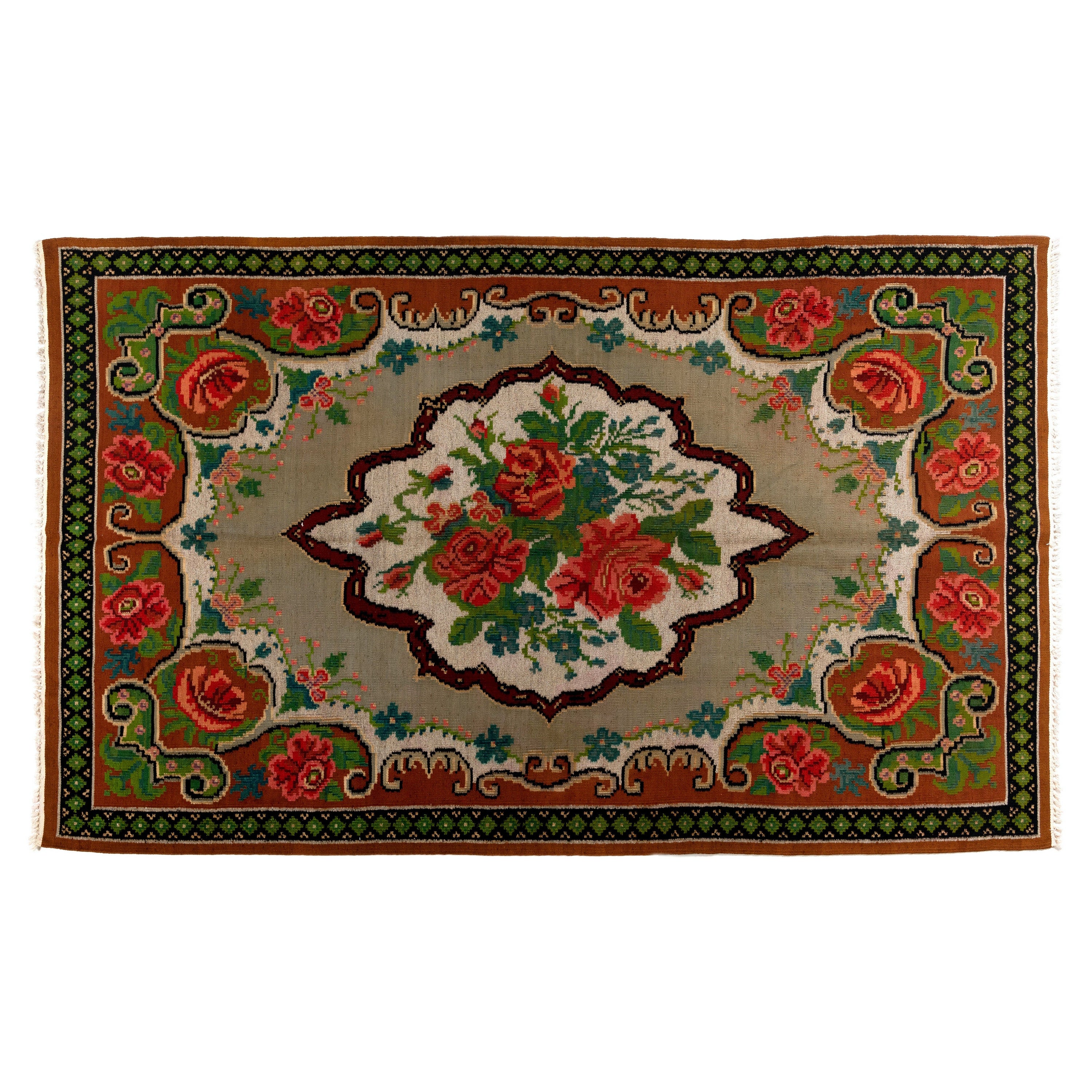 5.3x8.8 Ft Hand Woven Moldovan Kilim with Floral Design, Vintage Bessarabian Rug For Sale