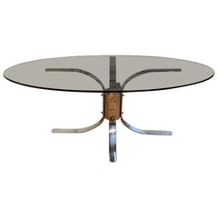 Table Modernist, Chromed Foot and Smoked Glass Top, Italy, 1960s