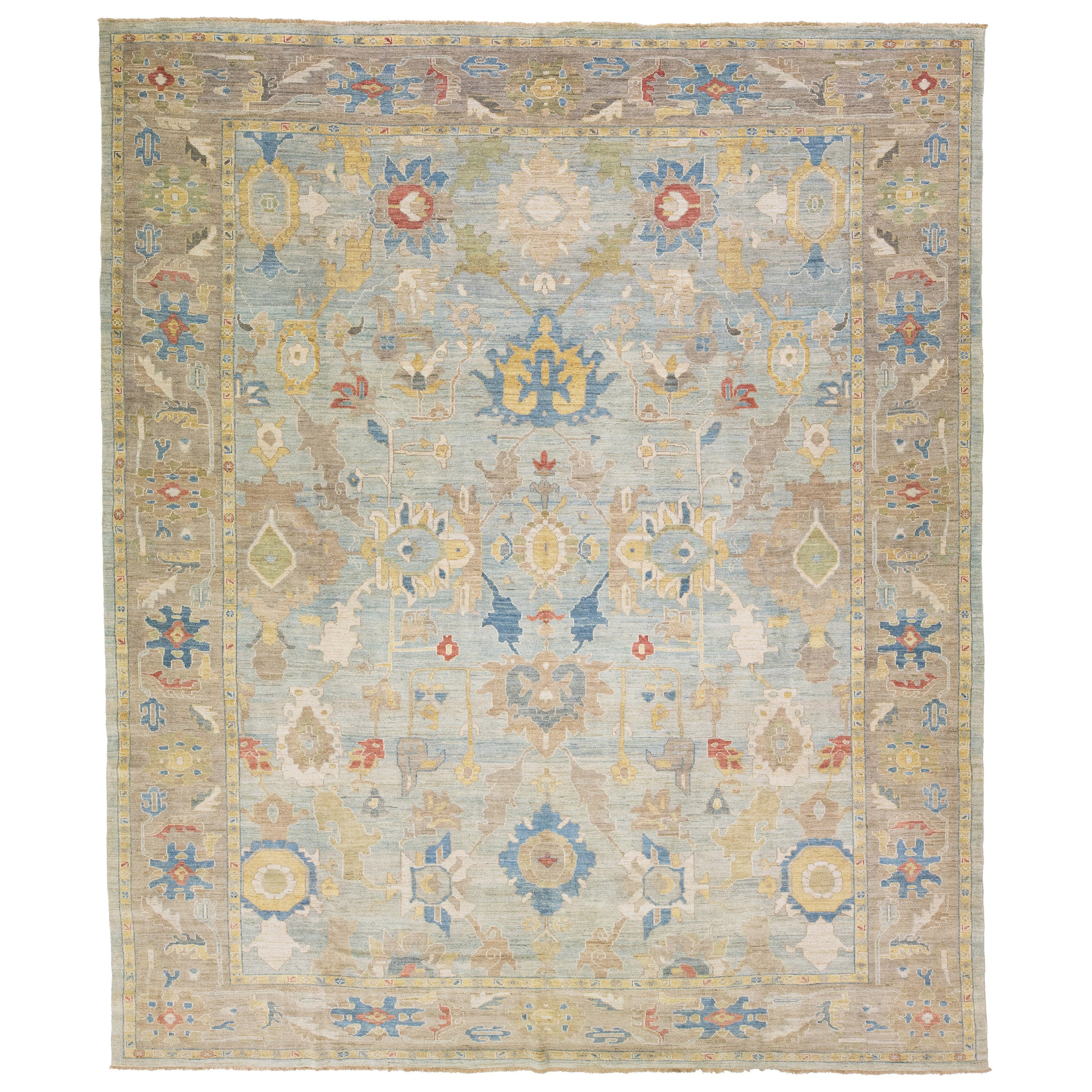 Blue Contemporary Sultanabad Handmade Floral Motif Wool Rug