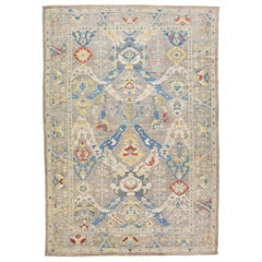 Tapis moderne en laine gris de Sultanabad fait à la main à motifs floraux