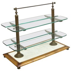 French Country Walnut Marble and Bronze Patisserie Pastry Shelf Display Stand