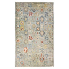 Alfombra de lana azul con motivos florales, moderna y hecha a mano Sultanabad Rugs