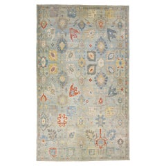 Blue Modern Sultanabad Handmade Floral Motif Wool Rug