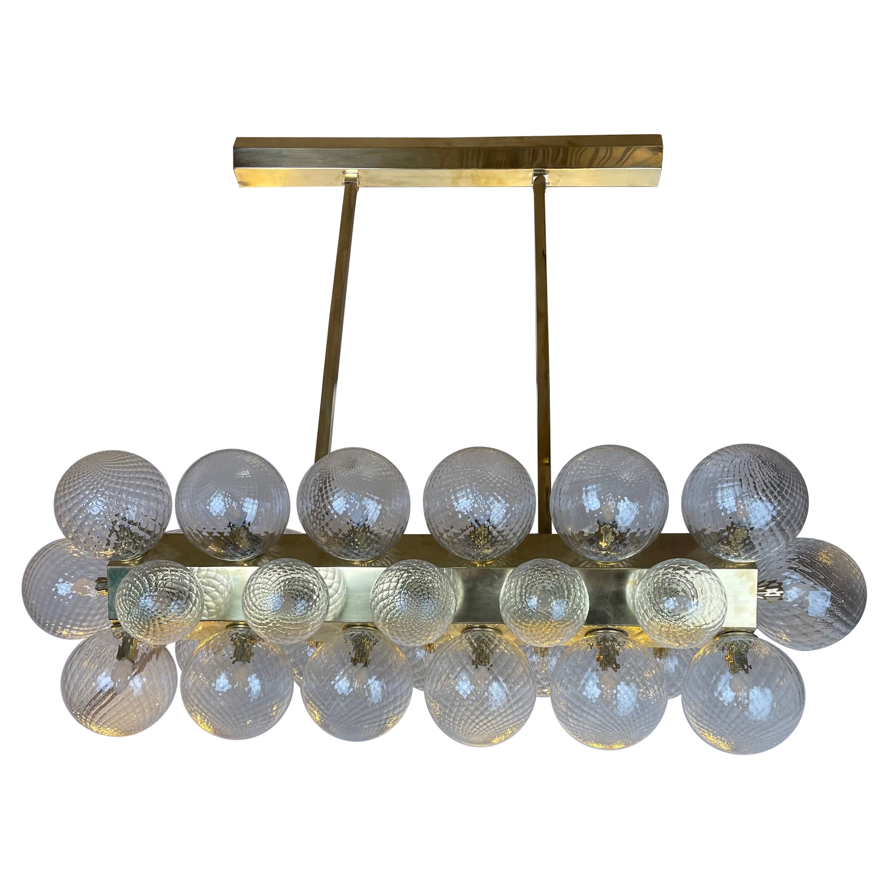 Late20th Century Italian Brass W/ Transparent Murano Art Glass Boules Chandelier For Sale