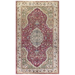 5.6x9.2 Ft Vintage Oriental Rug in Red and Green, Hand Knotted Wool Carpet
