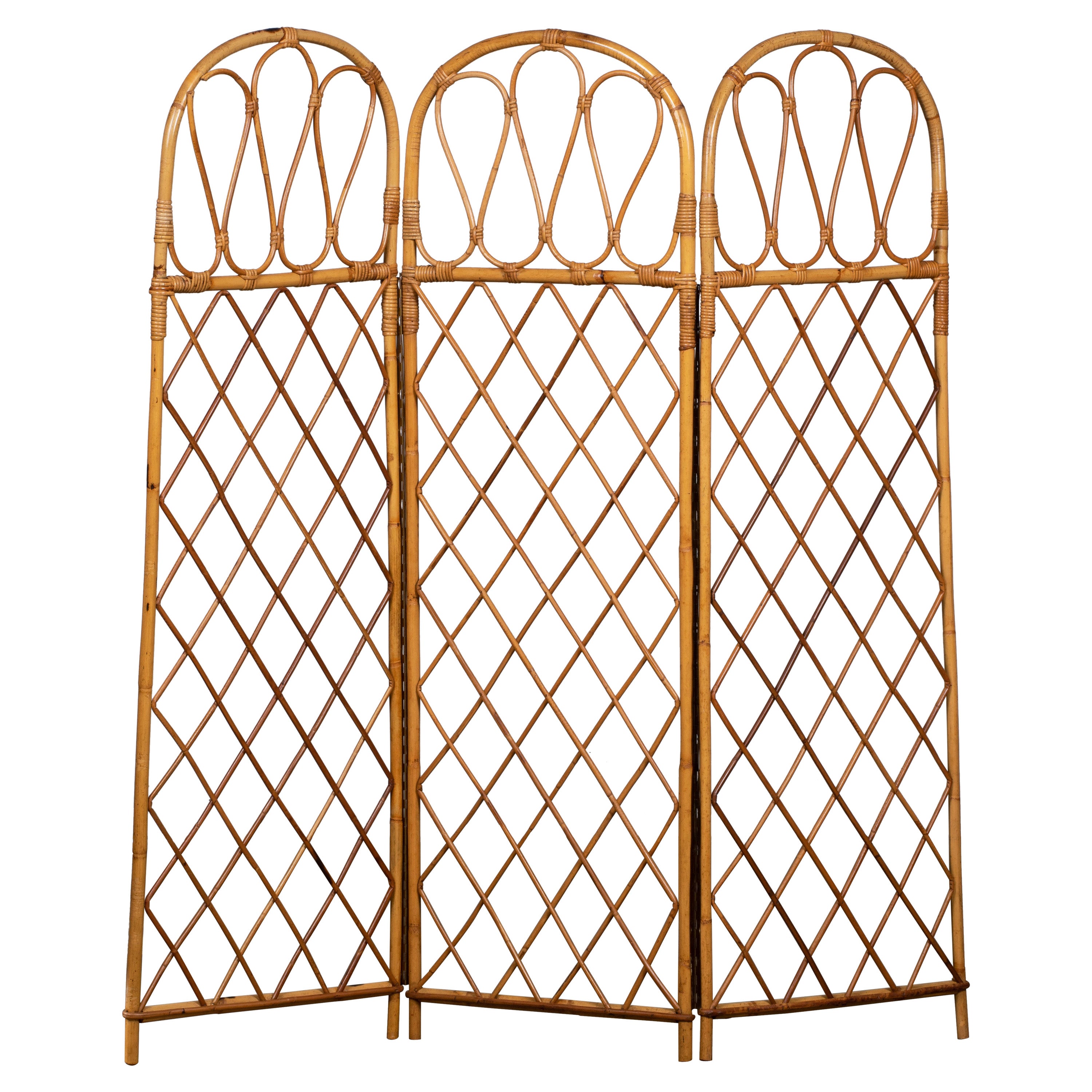 Mid-Century Modern Rattan French Riviera Room Screen Paravent Divider, France For Sale