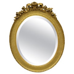 French Victorian Gold Frame Small Oval Beveled Glass Wall Mirror Rose Gesso