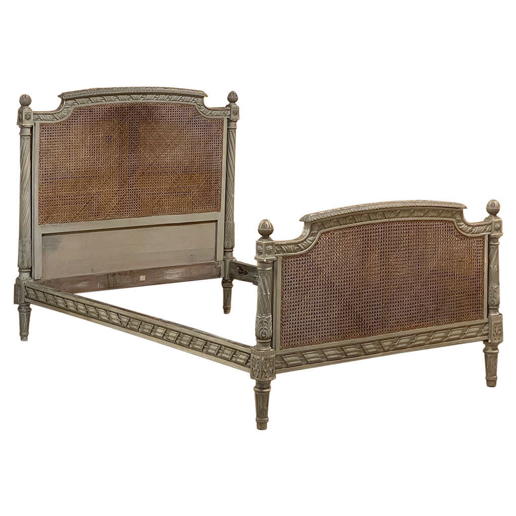 19th Century French Louis XVI Painted Bed with Caning For Sale