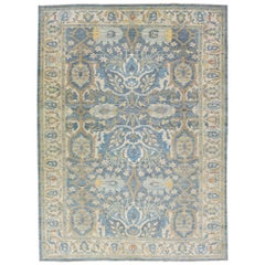 Blue Contemporary Sultanabad Handmade Floral Design Wool Rug