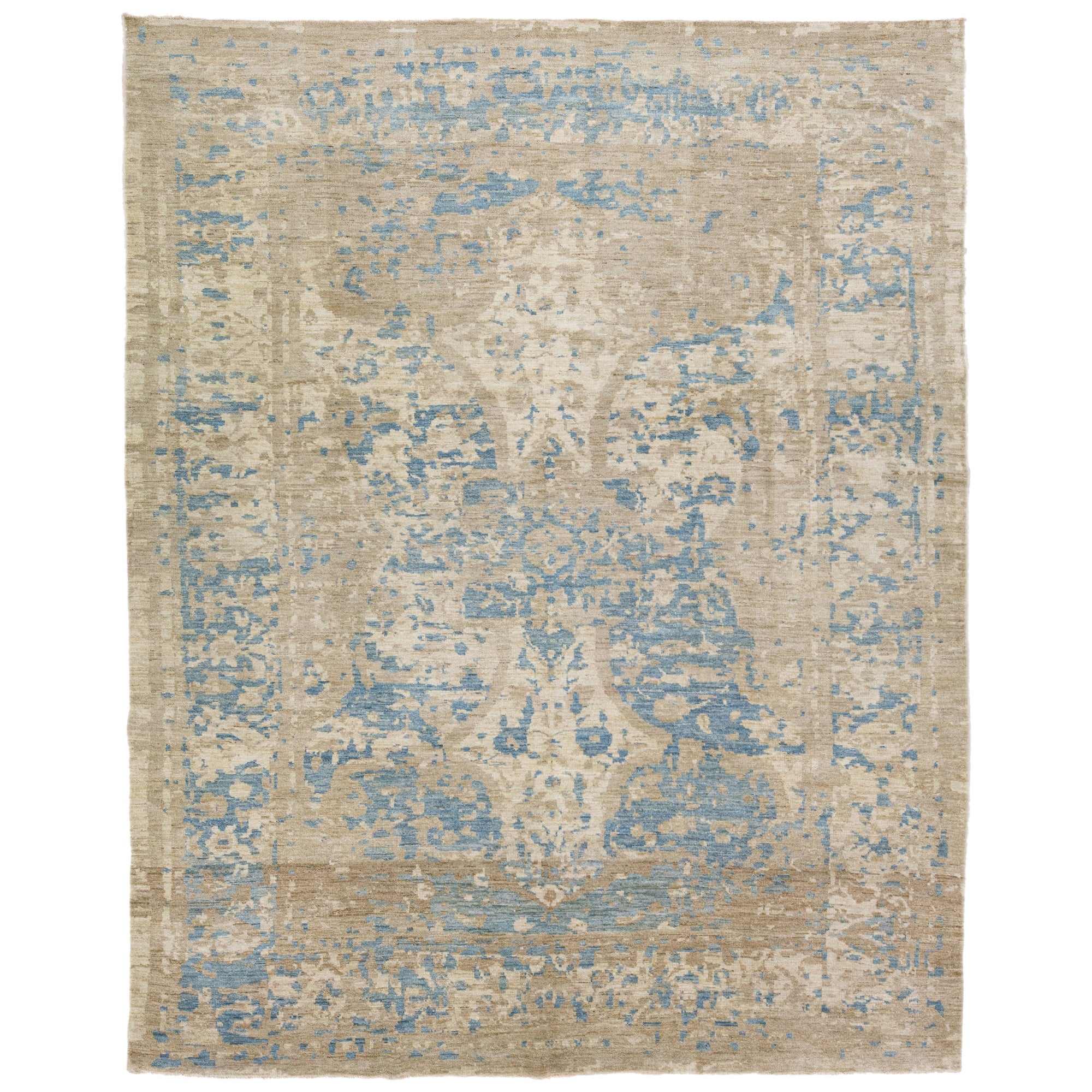 Modern Sultanabad Handmade Floral Pattern Blue Wool Rug