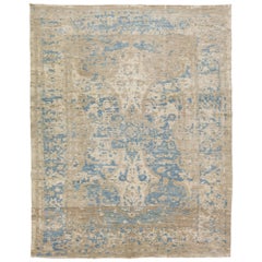 Modern Sultanabad Handmade Floral Pattern Blue Wool Rug