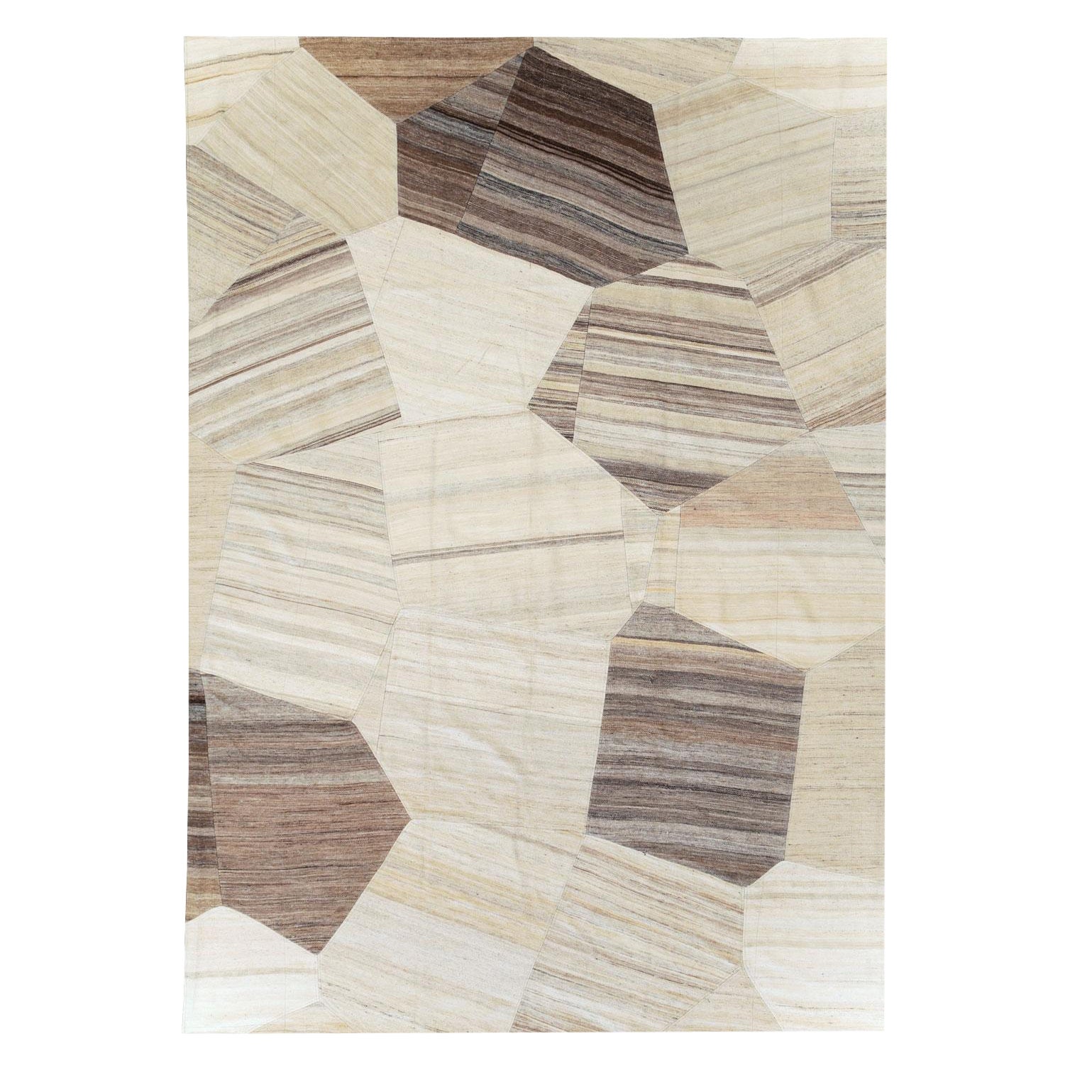 Alfombra Turca Contemporánea de Tejido Plano Kilim Estilo Patchwork Hecho a Mano Tamaño de la Habitación