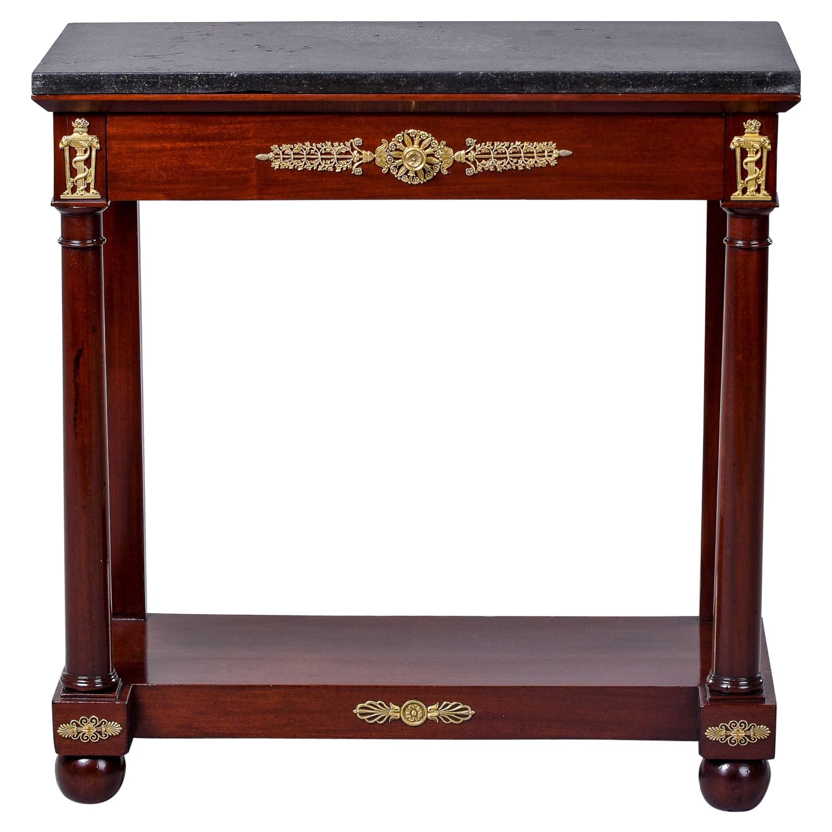 Late 19th C Empire Style Mahogany Console with Slate Top For Sale