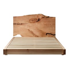 In Stock, Queen Sized Platform Maple Perri Bed with Live-Edge Slab Headboard