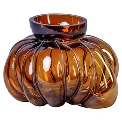 New Mouth Blown Italian Glass Vase with Metal Surround