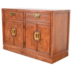 Thomasville Hollywood Regency Chinoiserie Burl Wood Buffet Server or Bar Cabinet