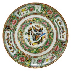 Antique Chinese "Rose Medallion" Porcelain Plate with Butterflies, Ca 1880-1890