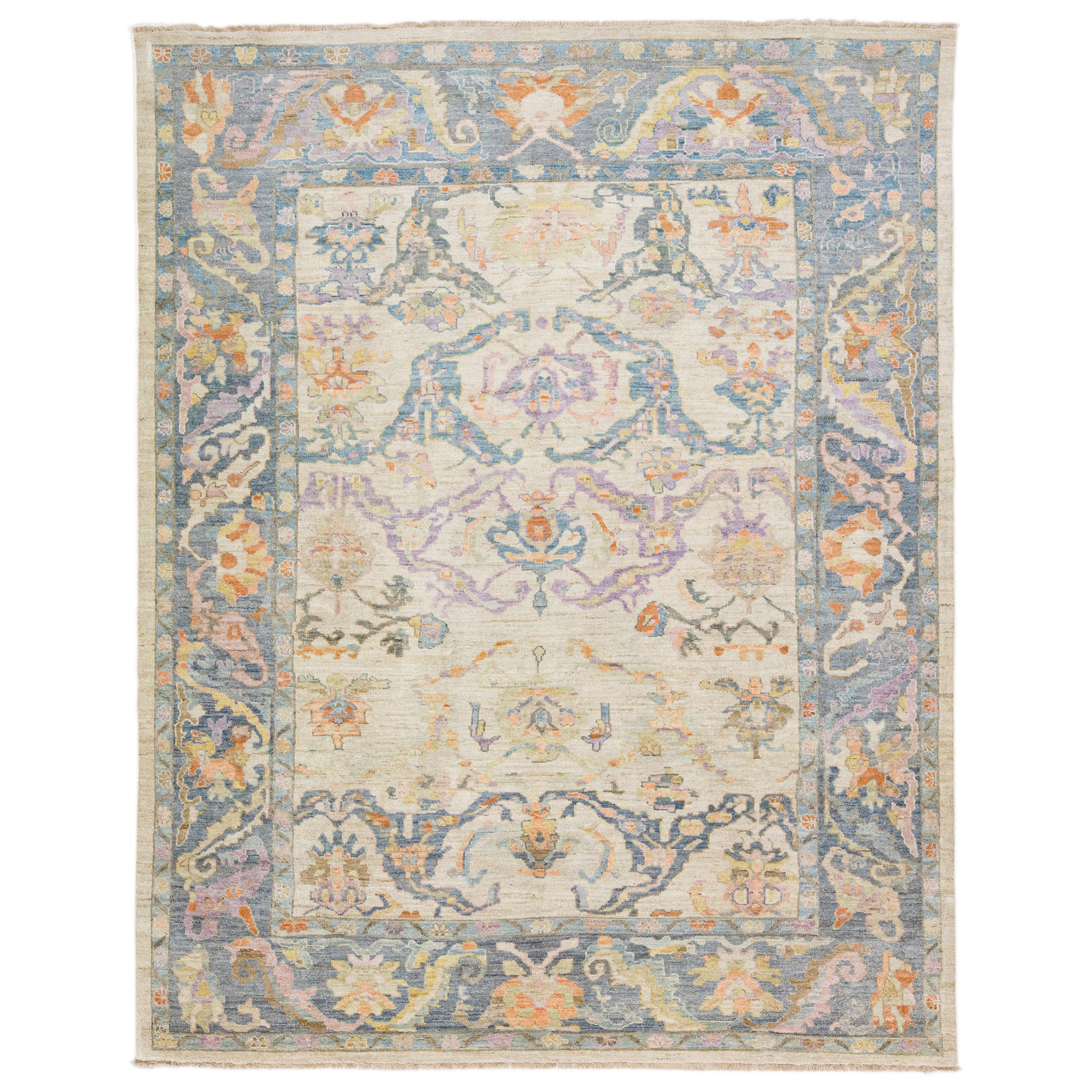 Beige Contemporary Sultanabad Handmade Floral Pattern Wool Rug
