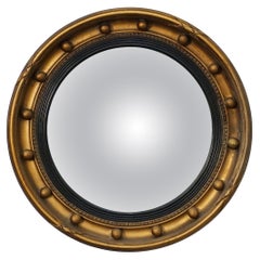 English Round Gilt Framed Convex Mirror (Diameter 17)