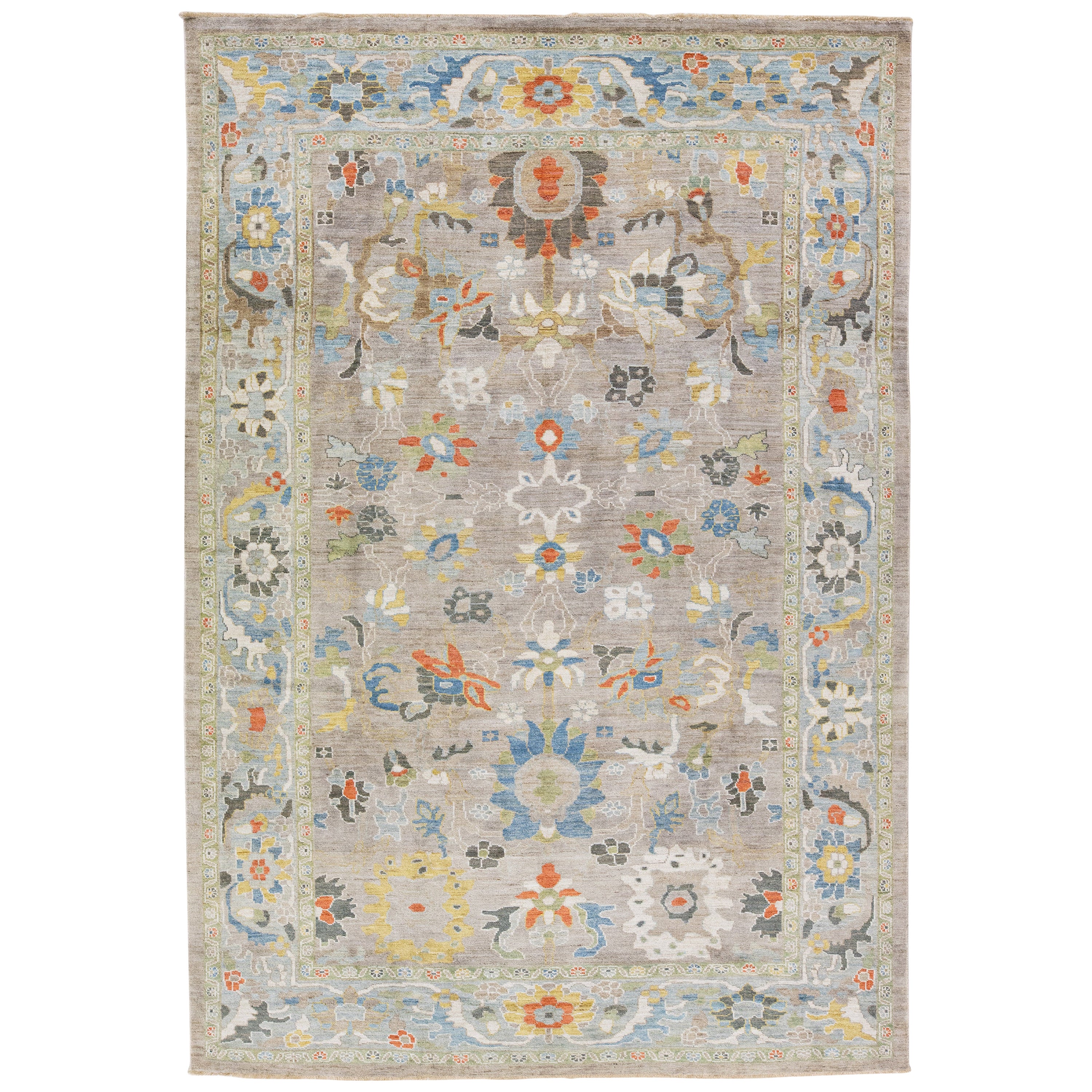 Modern Sultanabad Light Brown Handmade Floral Pattern Wool Rug