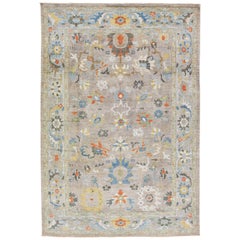 Modern Sultanabad Light Brown Handmade Floral Pattern Wool Rug
