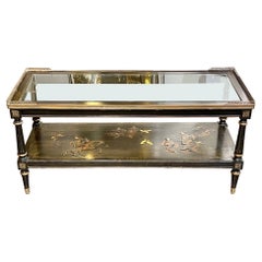 French Black Lacquered Chinoiserie Coffee Table