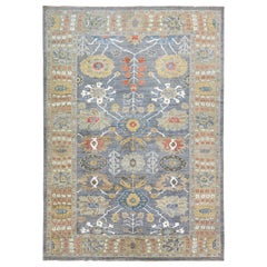 Contemporary Sultanabad Blue Handmade Floral Motif Wool Rug