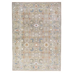 Light Brown Contemporary Sultanabad Handmade Floral Design Wool Rug