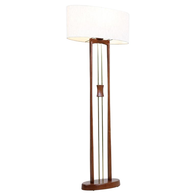 California Modern Column Walnut & Brass Floor Lamp by Modeline  For Sale