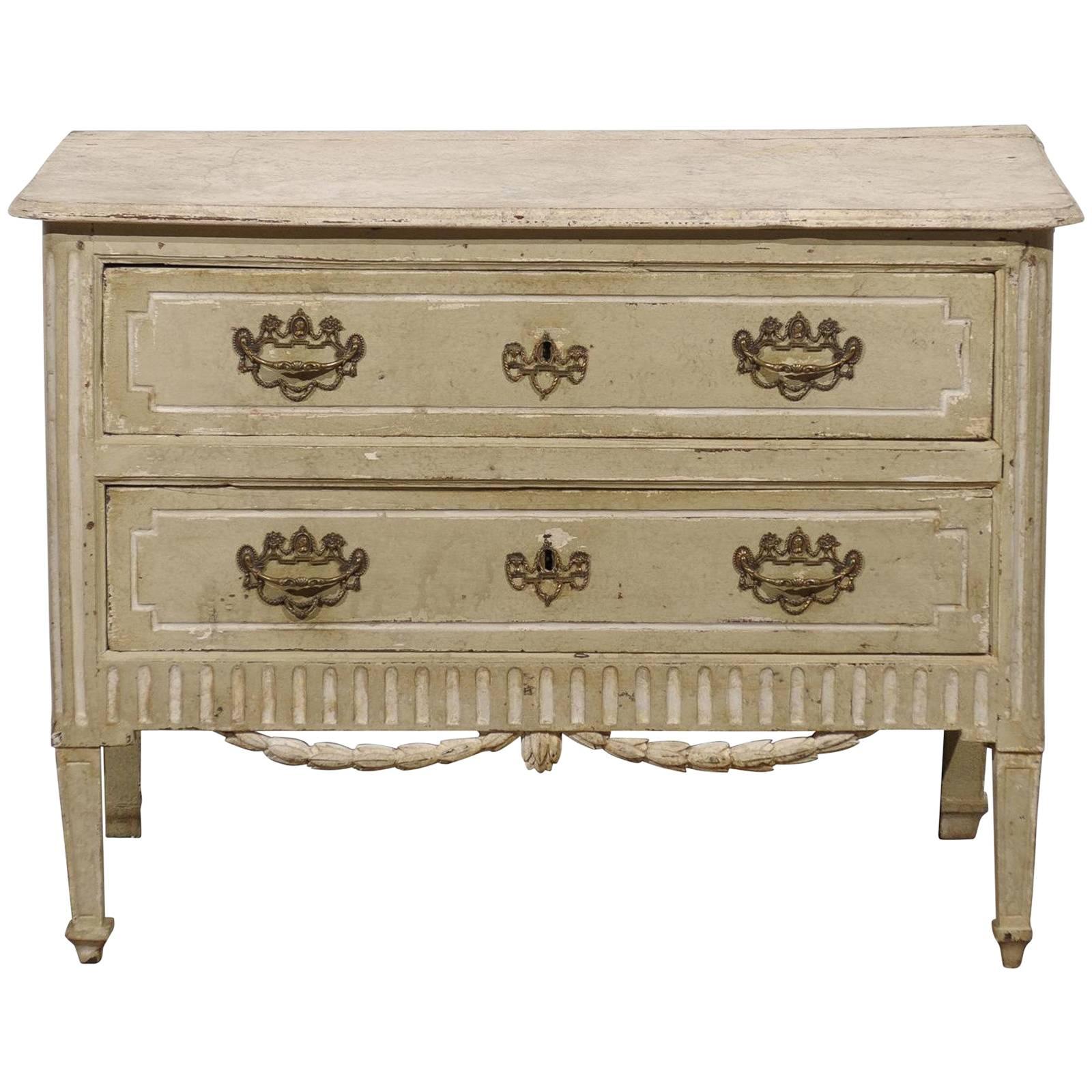 French Period Louis XVI Two-Drawer Commode with Carved Swag, circa 1780-1790