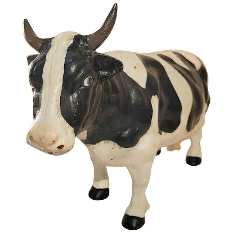 Original Painted Cast Iron Cow For Sale at 1stDibs