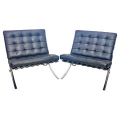 Used Pair Italian Leather and Polished Steel Barcelona Lounge Chairs, 4 Available