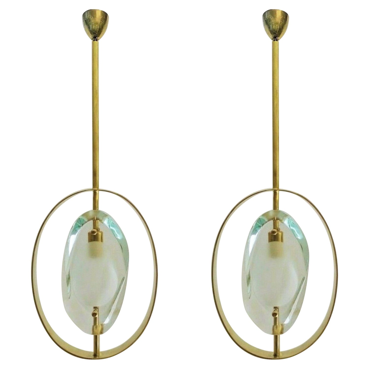 Pair Fontana Arte Pendants - 3 For Sale on 1stDibs