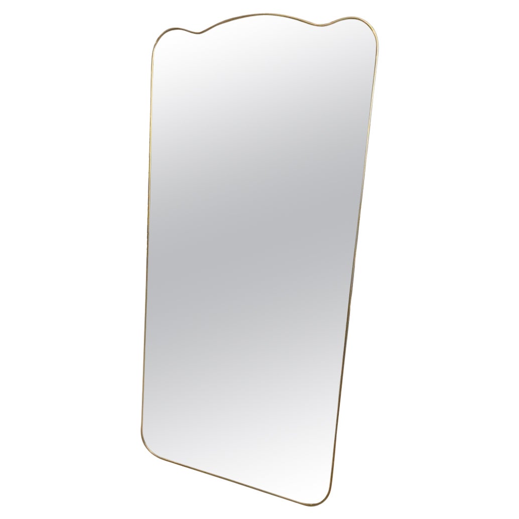 Wonderful Midcentury Italian Brass Mirror, Curved Top