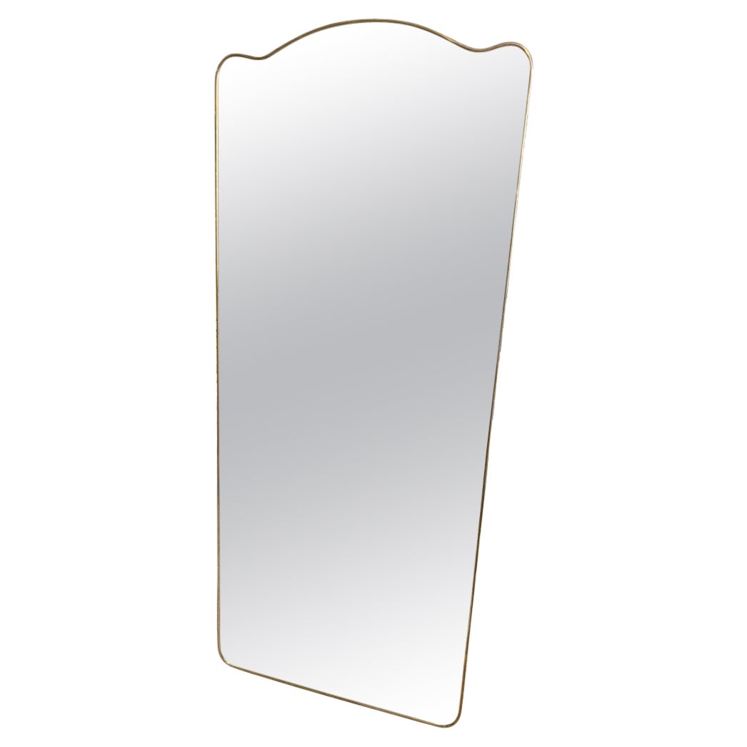 Stunning Tall Brass Mirror, Curved Top-1960s, Italy For Sale