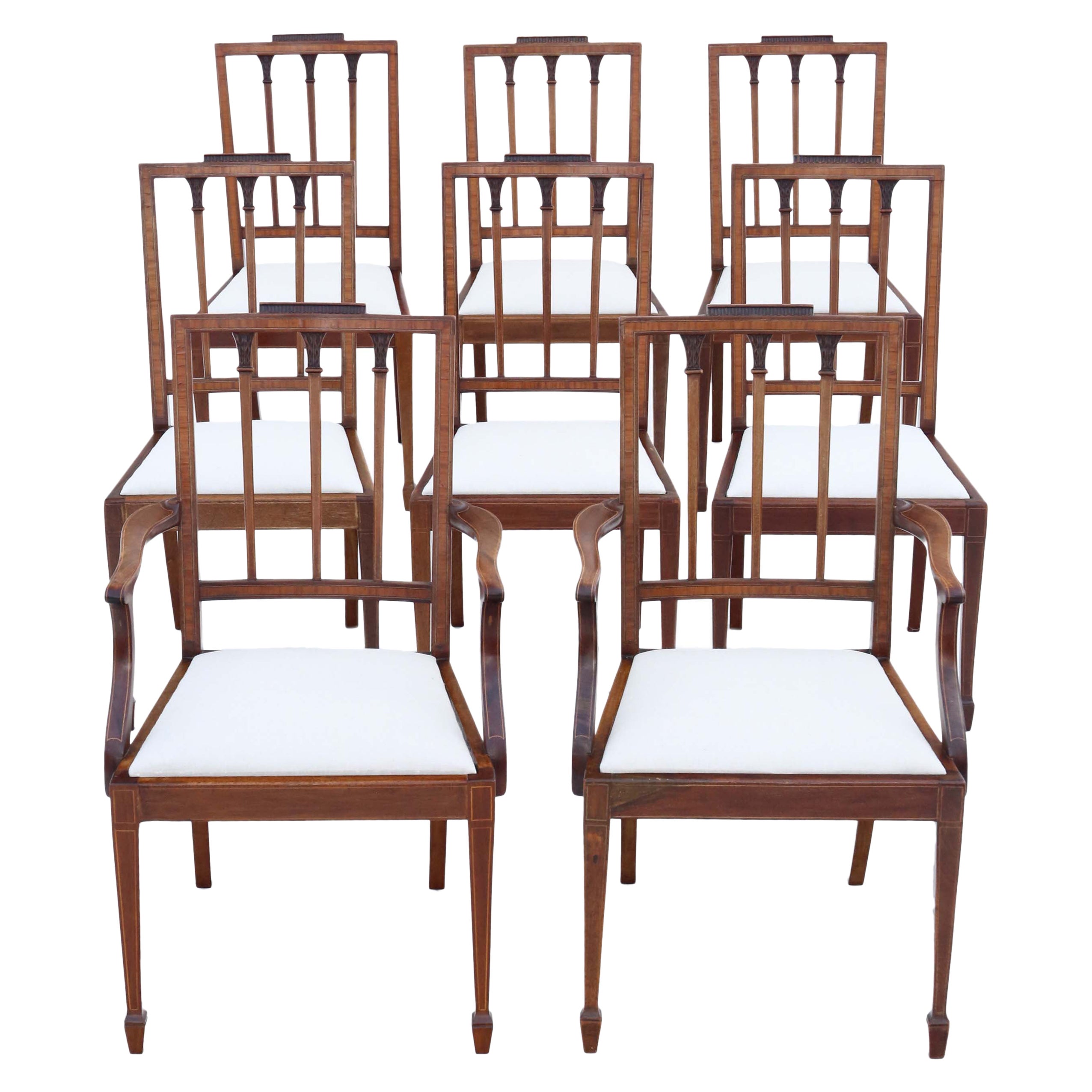 Antique Fine Quality Set of 8 '6 + 2' Georgian Revival Mahogany Dining Chairs C1