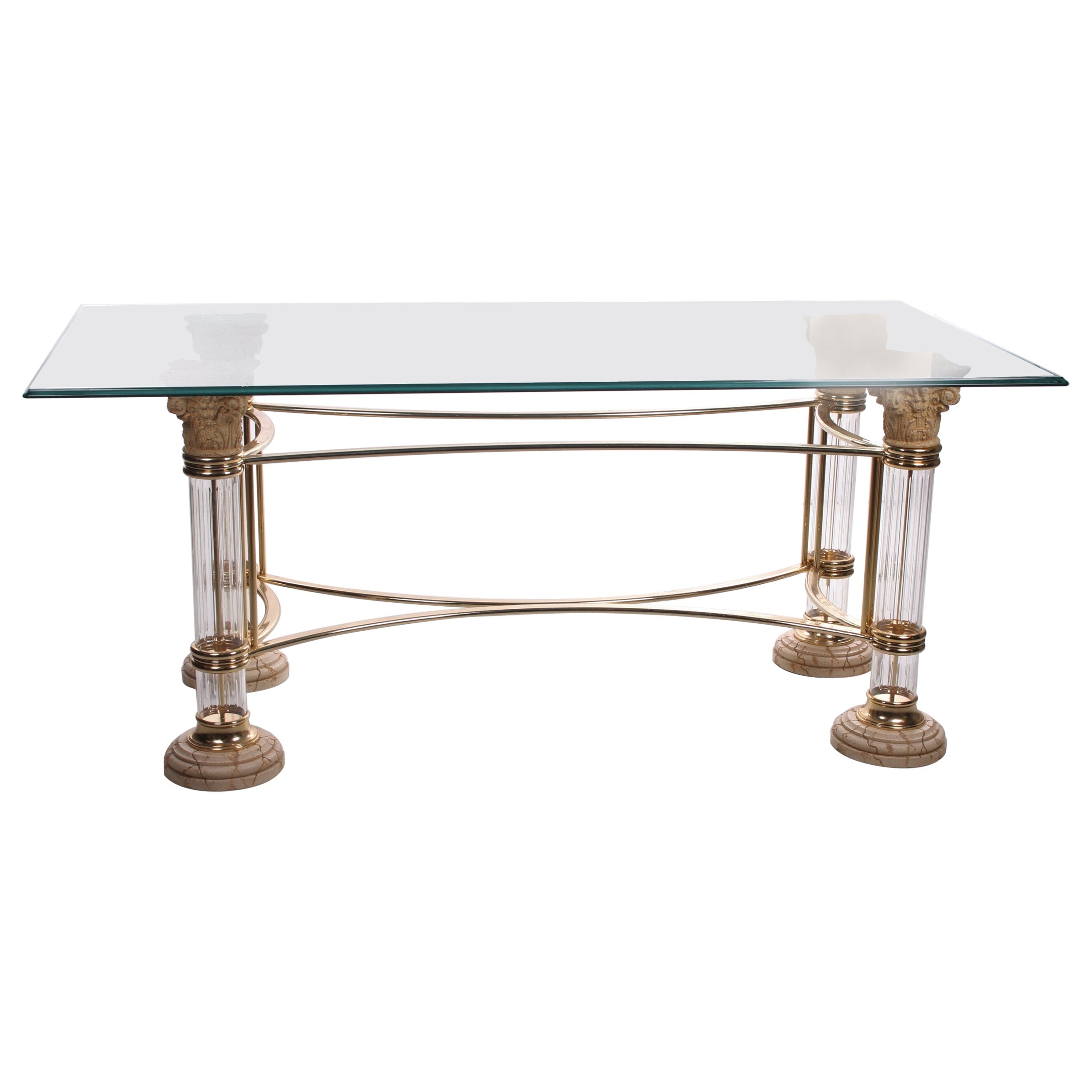 1970s Brass and Glass Round Dining Table at 1stDibs